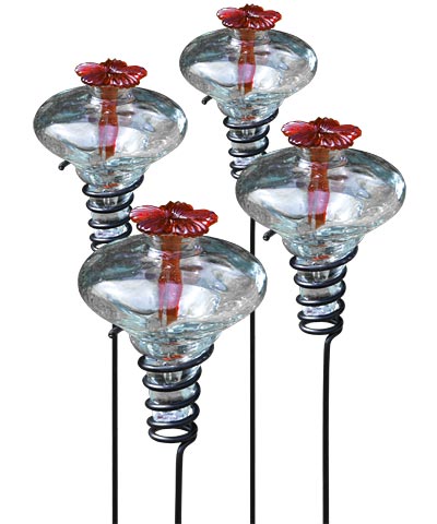 Mini-Blossom Hummingbird Feeders with Stakes, Clear, 4 Pack