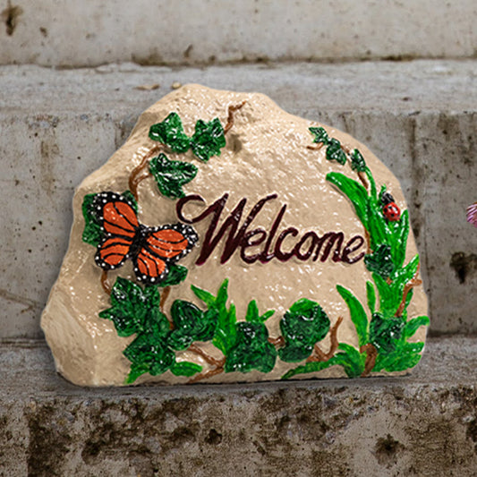 Welcome Stone Statue, Hand Painted, by Prime Retreat