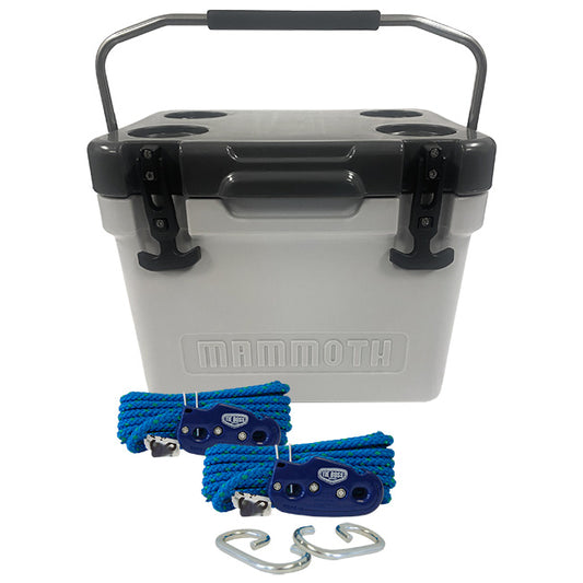 Mammoth Gray Cruiser Cooler with Blue 1/4" Tie Downs Package