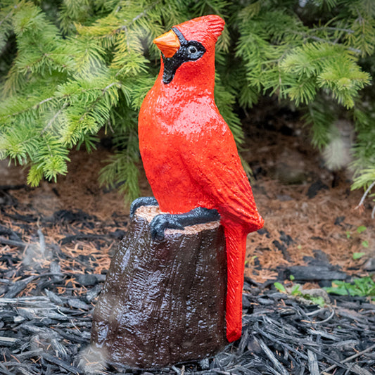 Cardinal on a Stump Statue, Hand Painted, by Prime Retreat