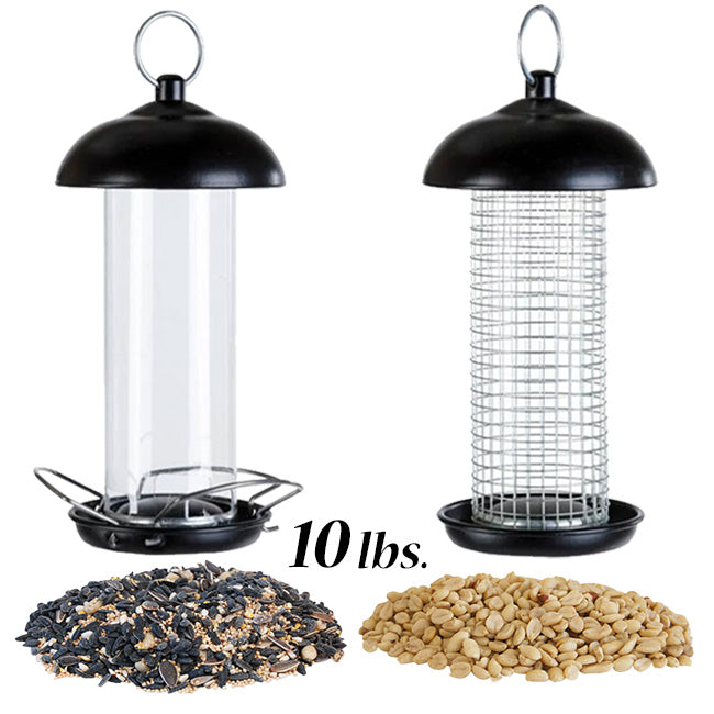 Peanut Tube and Hopper Bird Feeder Set with 10 lbs. Seed