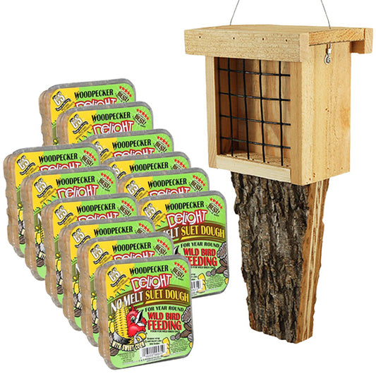 Bark Clad Double Suet Feeder w/Tail Prop and Suet Kit
