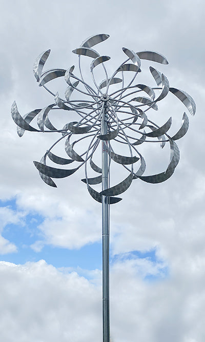 WindSculpt GIANT Kinetic Wind Spinner, Silver, Over 12' Tall