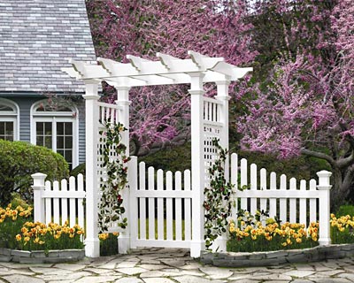 New England Fairfield Arbor with Trim, Wings, and Gate
