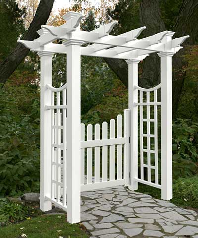 New England Fairfield Deluxe Arbor with Cottage Picket Gate