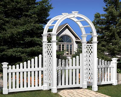 New England Nantucket Legacy Arbor with Trim, Wings, & Gate