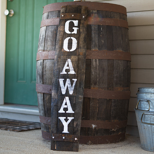 Amish-Made Whiskey Barrel Porch Sign, Go Away