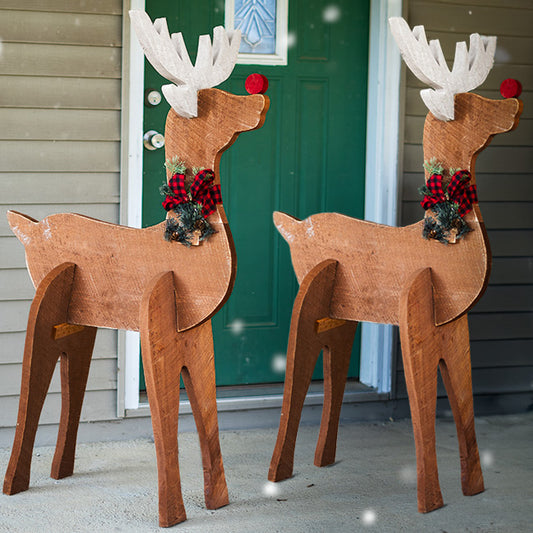 Amish-Made Wooden Reindeer Statues, Pack of 2