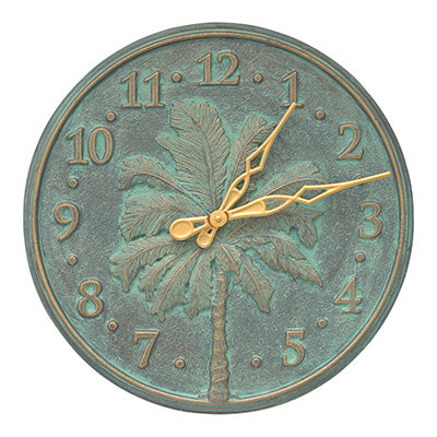 Whitehall Palm Tree Clock & Thermometer, Bronze Verdi, 16"