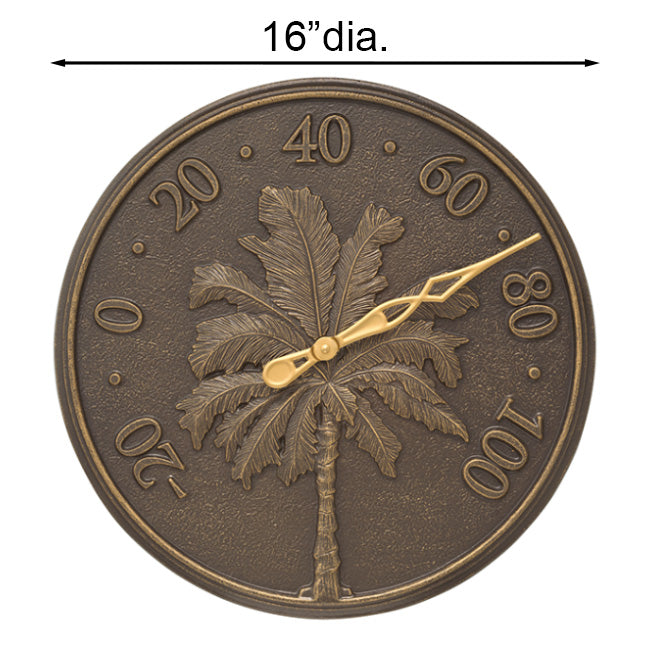 Whitehall Palm Tree Clock & Thermometer, French Bronze, 16" Prime