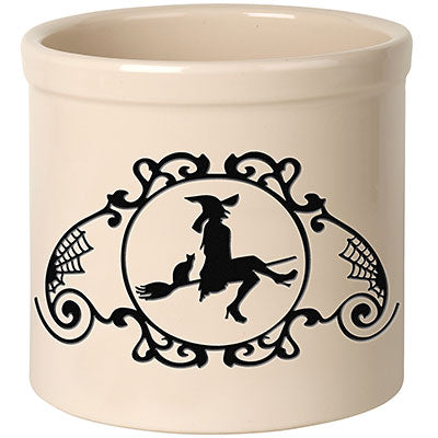 Whitehall Witch on a Broom Halloween Stoneware Crock